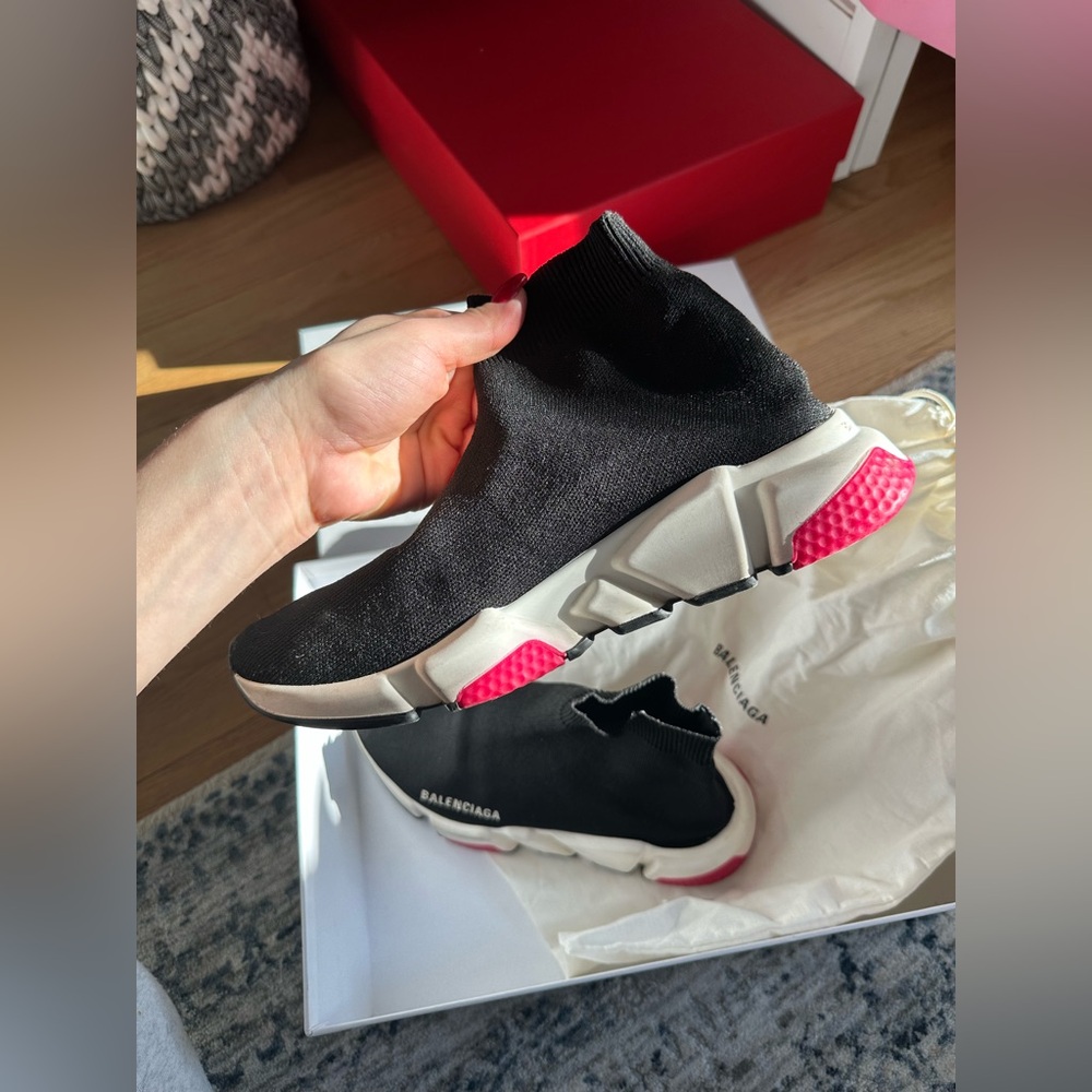 Balenciaga speed shoes. Size 38 EU. (Size 7.5 US) Black white and pink. - Picture 7 of 16